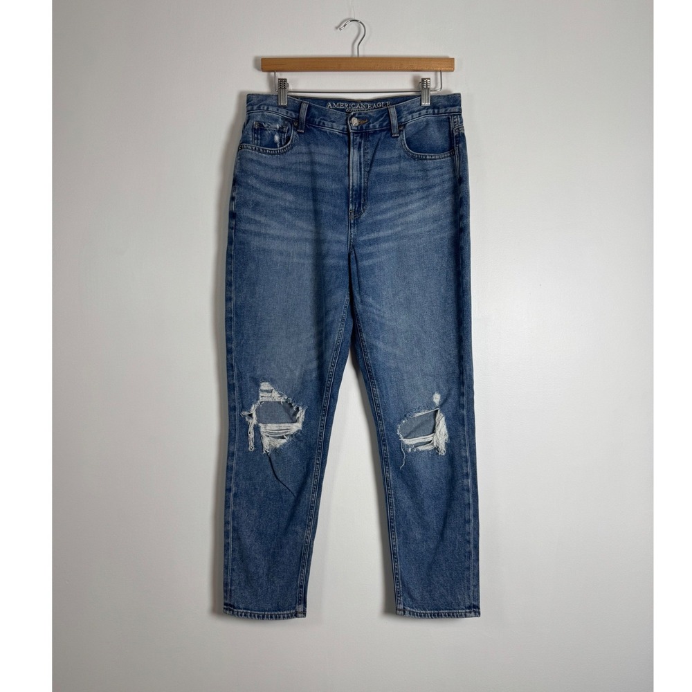 90s Grunge American Eagle Womens 10 Mom Jean Blue Distressed High Rise Tapered